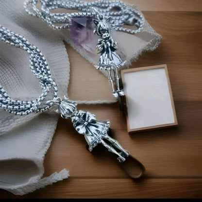 Anime Catgirl Necklace: Pewter Art Deco Pendant, Stainless Steel Chain