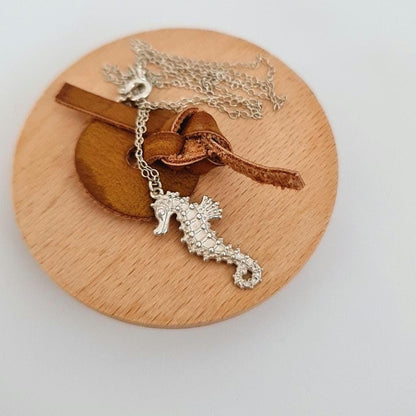 Handmade Sterling Silver Sea Horse Necklace: Oceanic Jewelry Gift