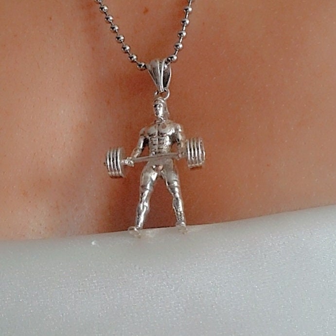 Handmade Sterling Silver Bodybuilder Pendant: Gym Gift
