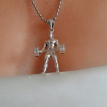 Handmade Sterling Silver Bodybuilder Pendant: Gym Gift