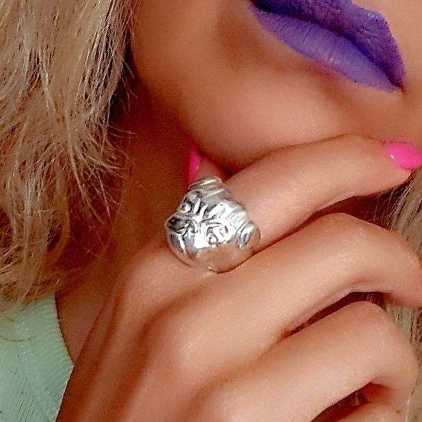 Handmade Sterling Silver Pug Ring: Detailed 925 Silver Dog Jewelry