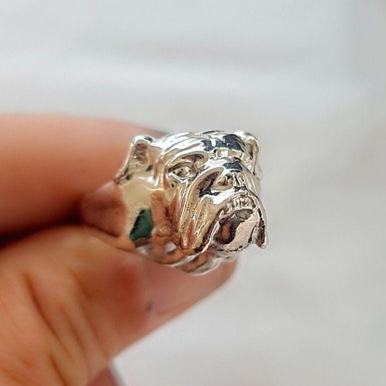 Handmade Sterling Silver English Bulldog Ring: Minimalist Dog Lover Jewelry