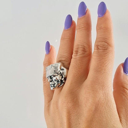Handmade Sterling Silver Frankenstein Ring: Gothic Horror Jewelry