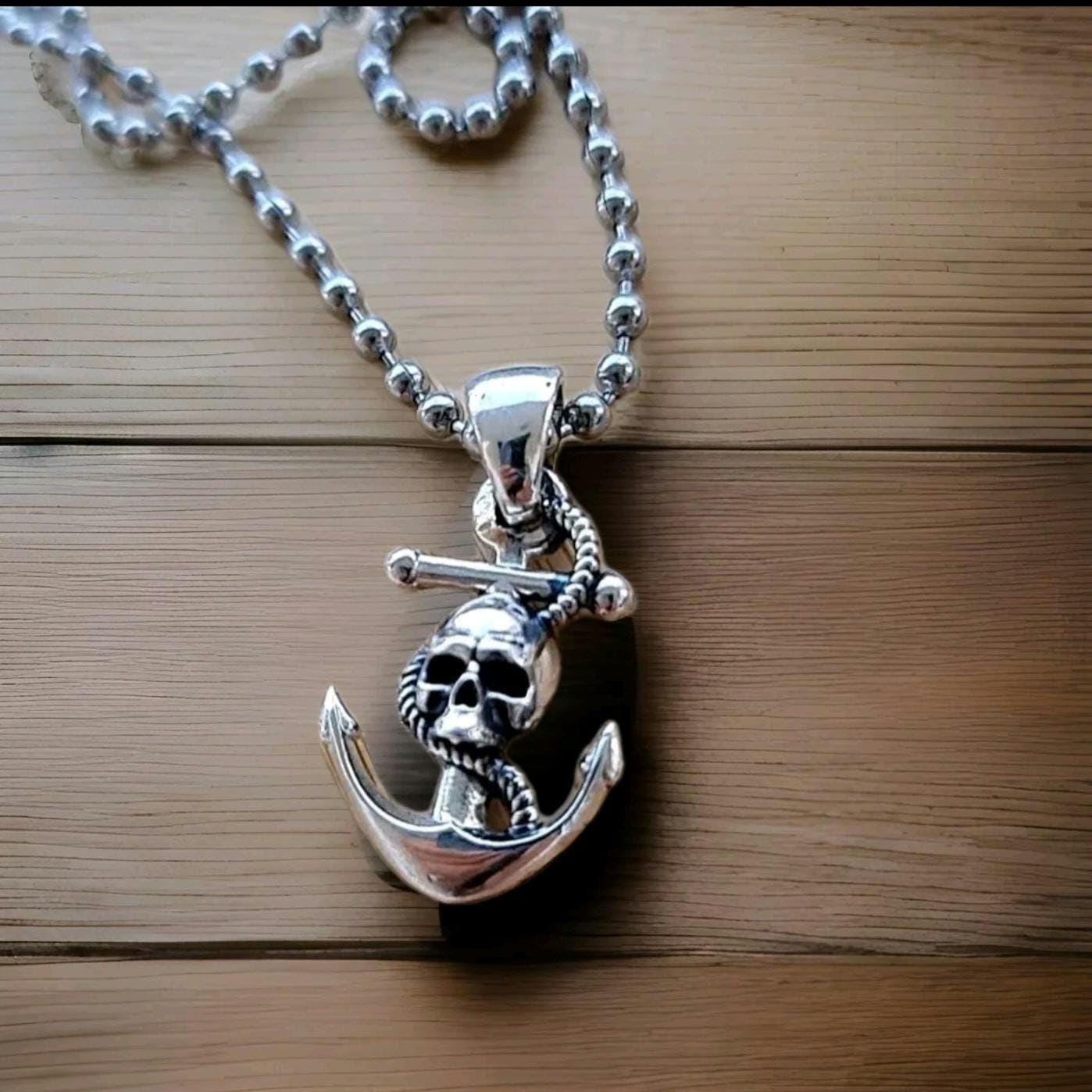Sterling Silver Pirate charm - Nautical Anchor Pendant- Handmade Skull Pirate Jewelry
