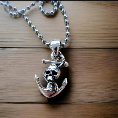 Sterling Silver Pirate charm - Nautical Anchor Pendant- Handmade Skull Pirate Jewelry