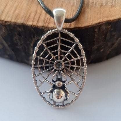 Handmade Sterling Silver Spider Web Pendant: Gothic Insect Jewelry