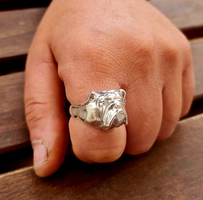Handmade Sterling Silver English Bulldog Ring: Minimalist Dog Lover Jewelry