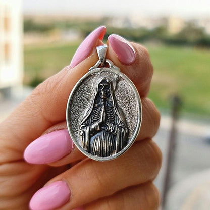 925 Silver Santa Muerte Pendant: Gothic Praying Skull Necklace