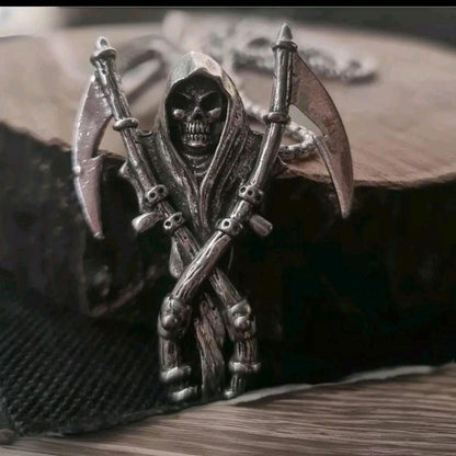 Gothic Grim Reaper Scythe skull necklace Santa Muerte necklace