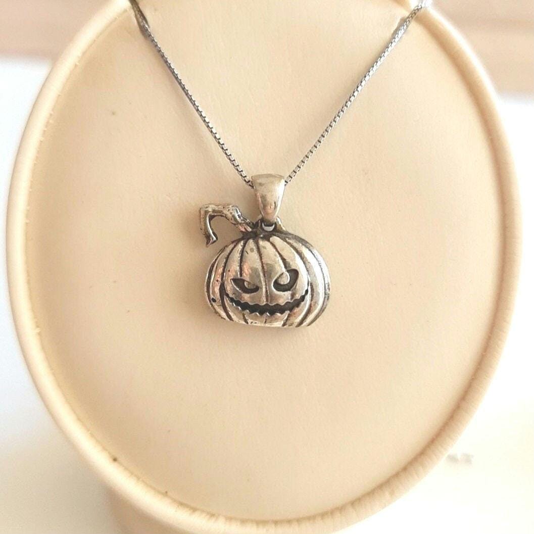 Jack-O'-Lantern Pumpkin pendant - Halloween Gothic charm-  Handmade 925 Silver-