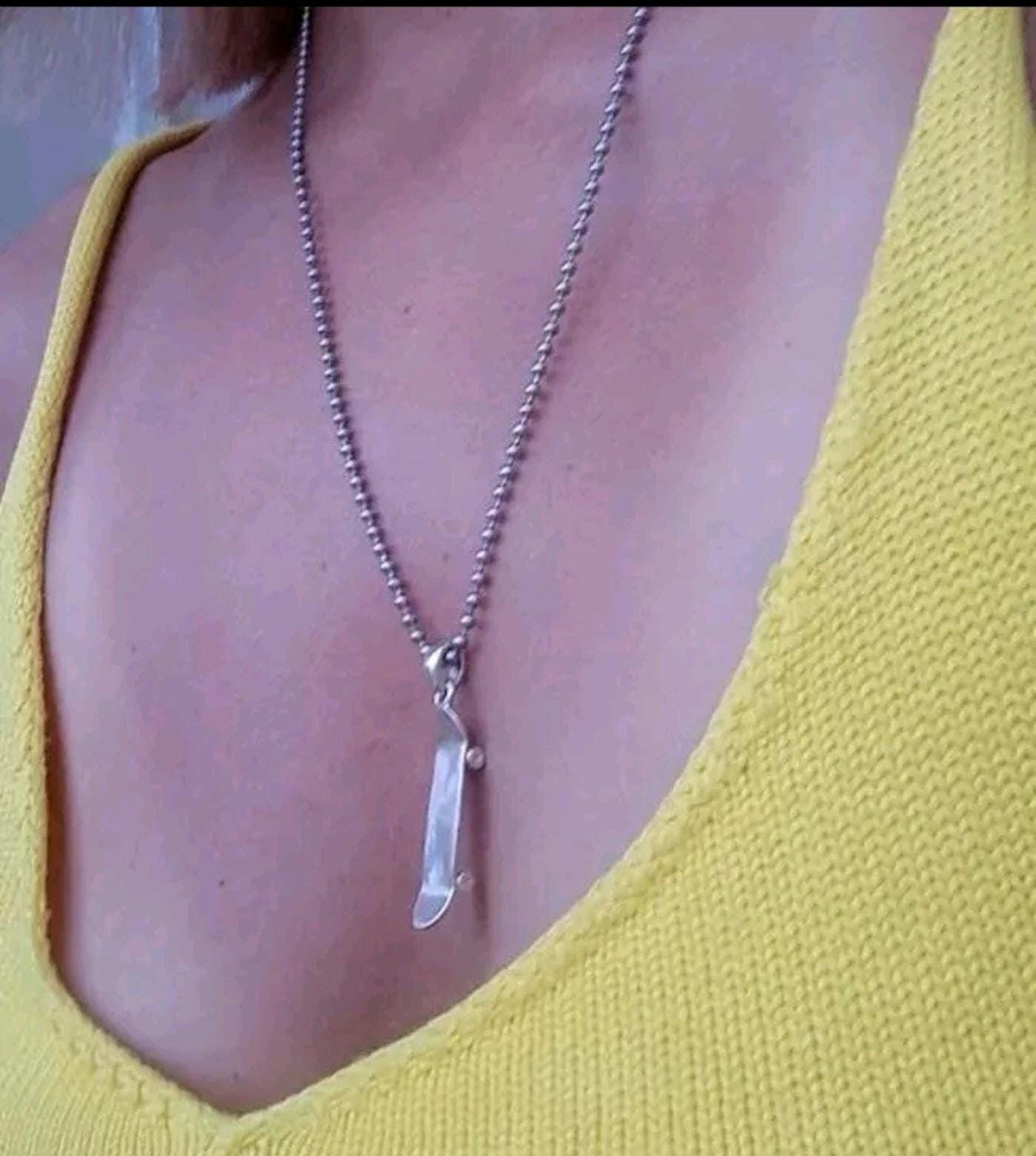 Handmade Sterling Silver Skateboard Pendant: Gift for Skater