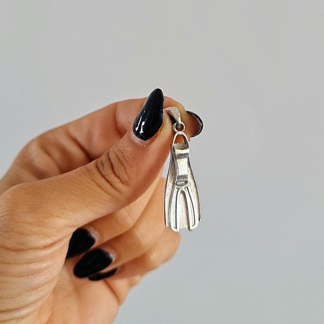Diver Fin Pendant • Scuba Diving Jewelry • Nautical Ocean Lover Gift • Unisex • Sterling Silver