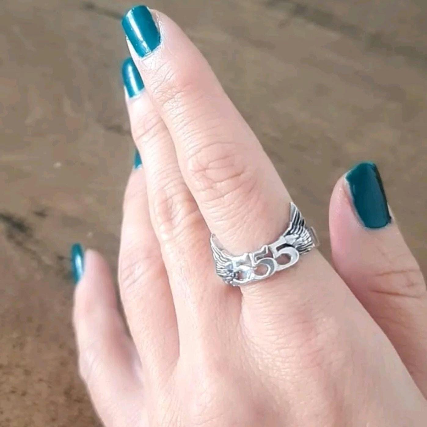 555 Angel wing  Sterling Silver Ring - symbolise change  -signifies adventure & open-mindedness