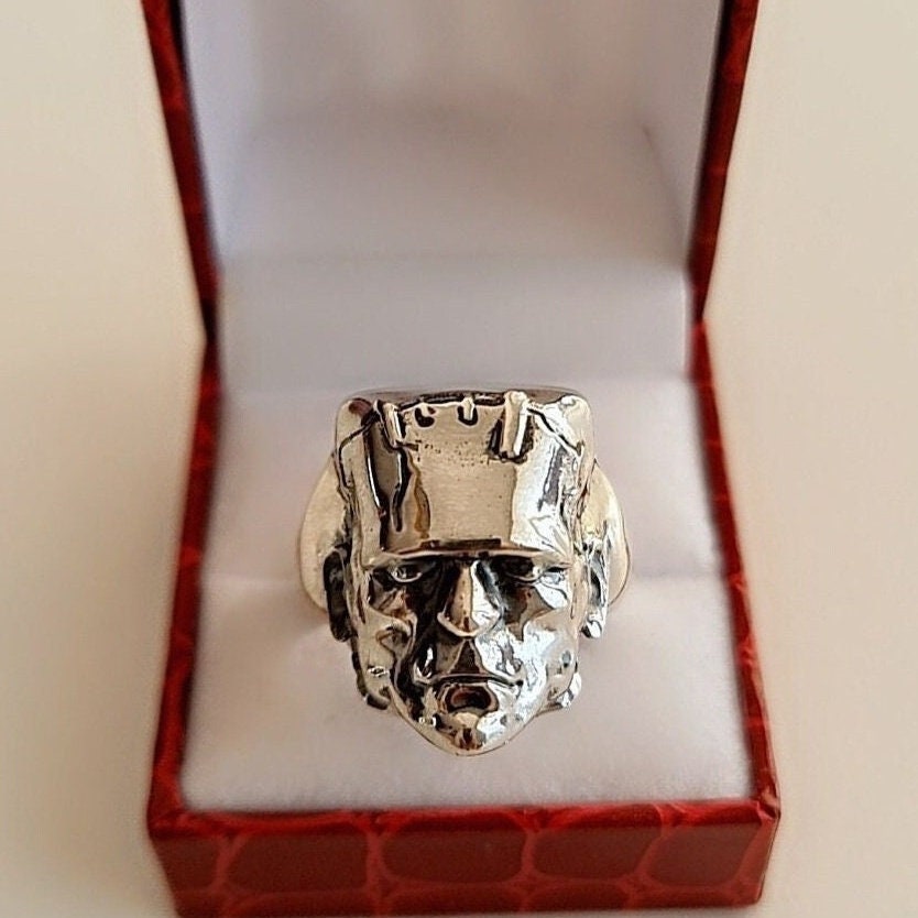 Handmade Sterling Silver Frankenstein Ring: Gothic Horror Jewelry
