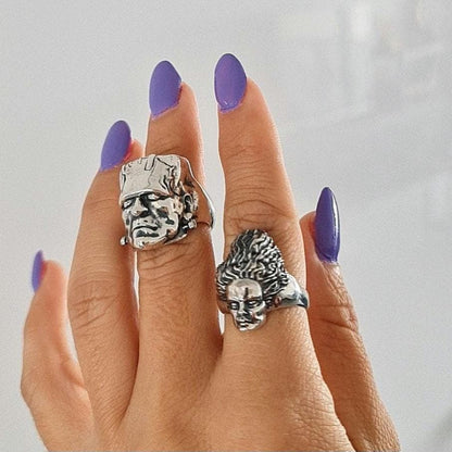 Handmade Sterling Silver Frankenstein Ring: Gothic Horror Jewelry