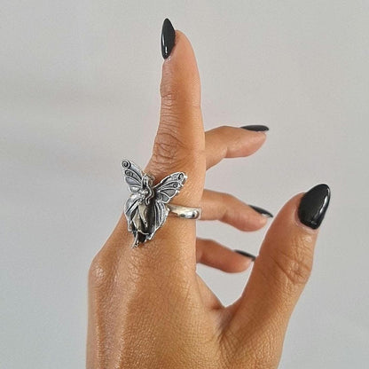 Dainty Fairy Statement Ring Fantasy Winged Faerie Princess ,Sterling Silver