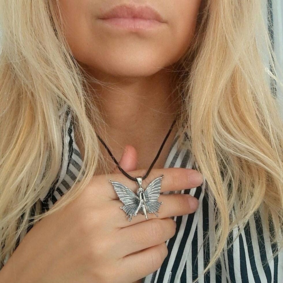 Handmade Sterling Silver Fairy Pendant Necklace: Winged Fantasy Charm