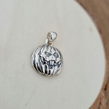 Jack-o'-Lantern Pumpkin Pendant -Spooky  Halloween Jewelry- Handmade Sterling Silver-