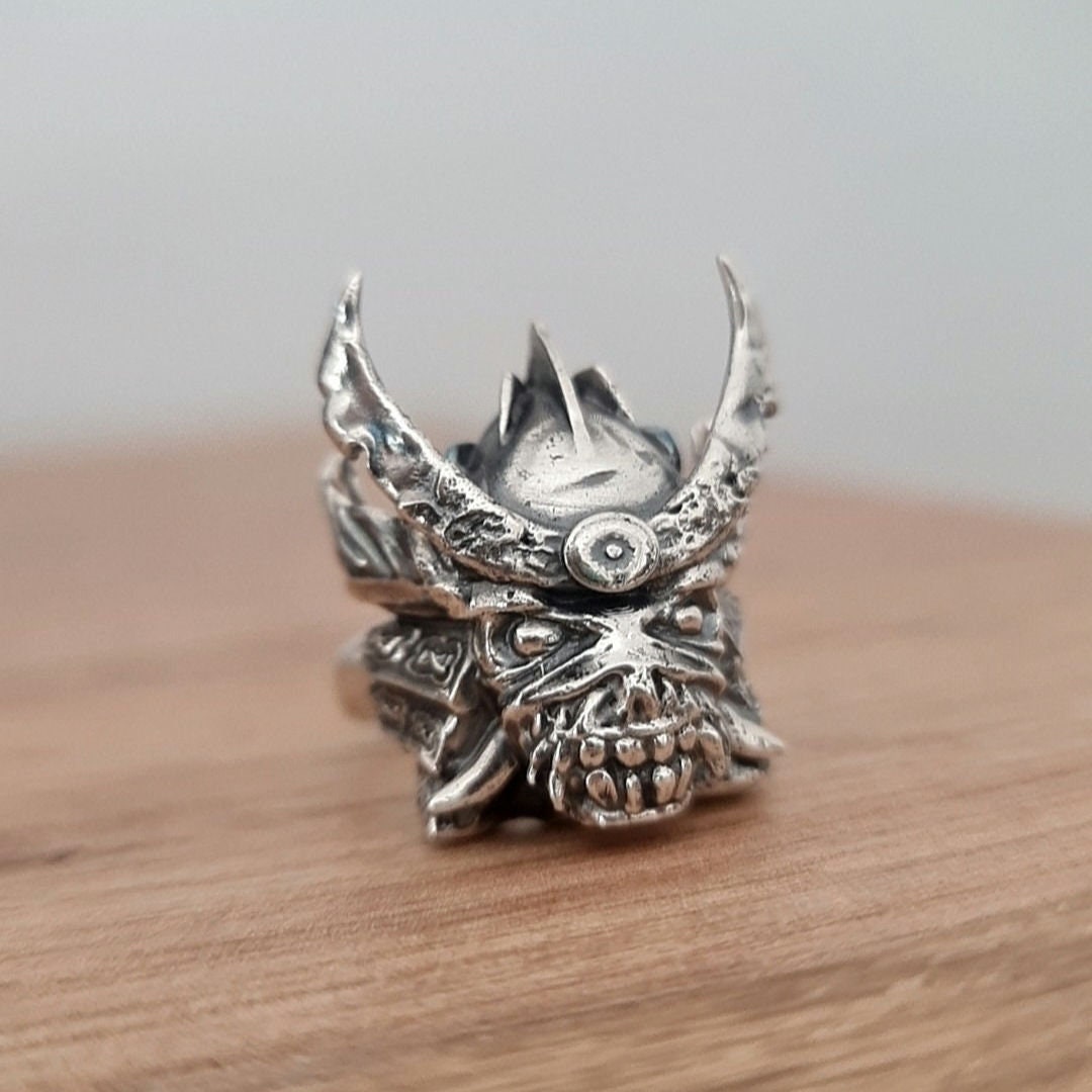 Handmade Sterling Silver Iron Maiden Senjutsu - Eddie Samurai Skull Ring - Japanese - Eddie Ring- Unique design - Rock Ring- Heavy metal Ring