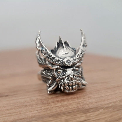Handmade Sterling Silver Iron Maiden Senjutsu - Eddie Samurai Skull Ring - Japanese - Eddie Ring- Unique design - Rock Ring- Heavy metal Ring