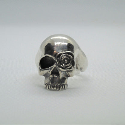 Handmade Sterling Silver Skull Ring: Gothic Rose Design