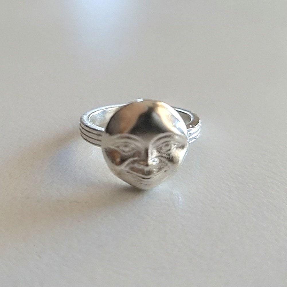 Handmade Sterling Silver Full Moon Face Ring: Celestial Jewelry