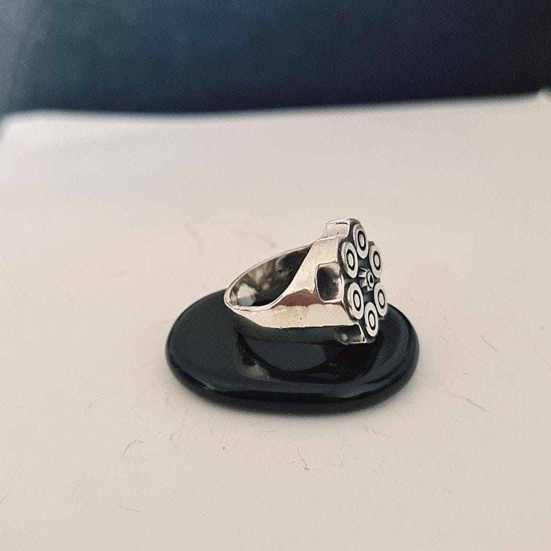 Bullet Revolver Ring - Ammo Signet Ring: Sterling Silver  Bullet Casing, Rebel Biker Style, Magnum Revolver Gun Cylinder Ring