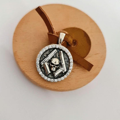 Skull  Guns bordered with Ziecon Gothic Biker Necklace for men & women   Rebel Outlaw Motorcycle Gift