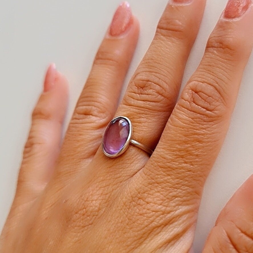 Handmade Oval Amethyst Ring: 925 Sterling Silver, February Birthstone