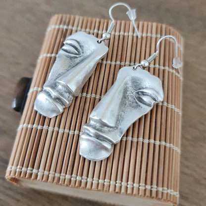 Abstract Face Dangle Earrings: Stainless Steel Modern Art Statement Piece