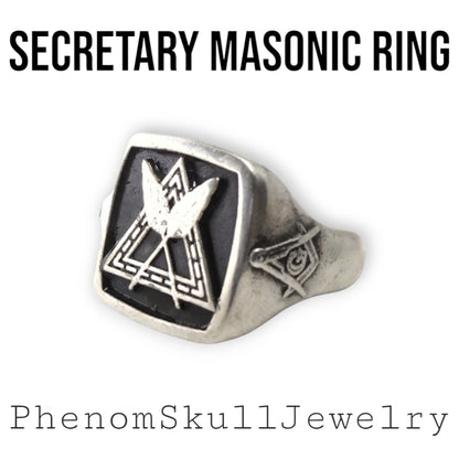 Handmade Gothic Sterling Silver Masonic Ring: Freemason Symbol