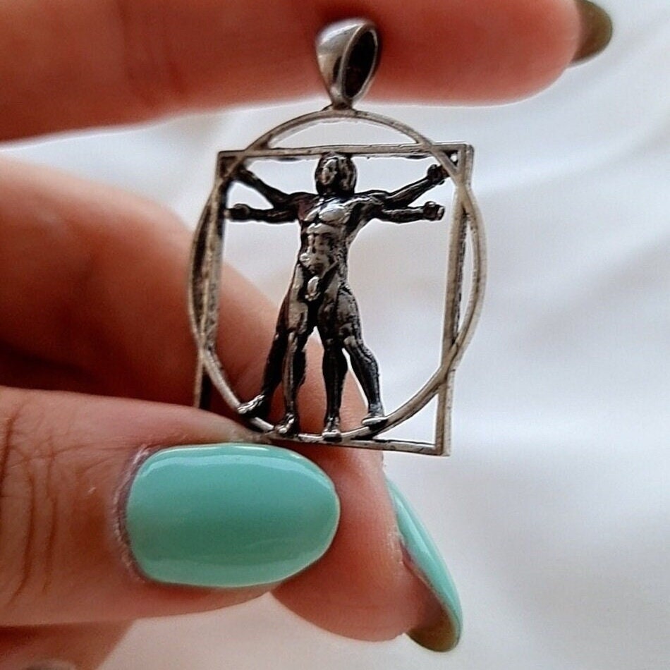 Vitruvian Man sterling Silver Pendant -  Leonardo da Vinci's Renaissance Art -  Artistic gift