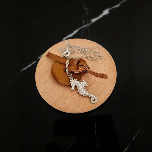 Handmade Sterling Silver Sea Horse Necklace: Oceanic Jewelry Gift