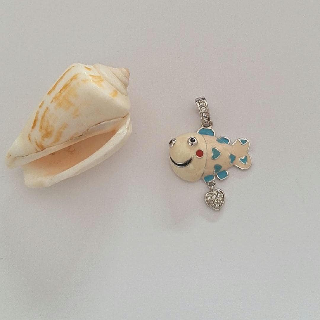 Silver Enamel Fish Necklace • 925 Sterling Silver Figaro Chain 50cm • Ocean Jewelry • Colorful Fish Pendant