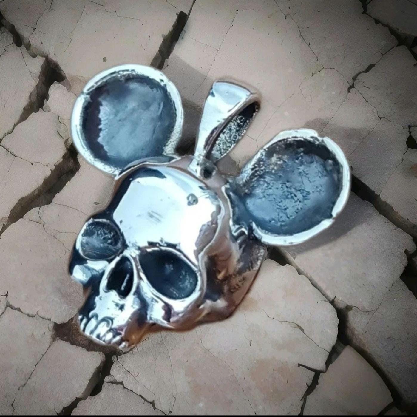 Handmade Gothic Mouse Skull Pendant: Sterling Silver Necklace