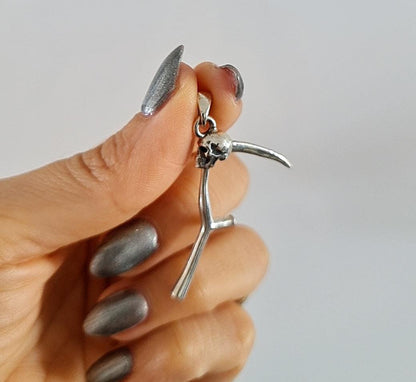 Grim Reaper Scythe Pendant: Sterling Silver Skull Necklace, Gothic La Muerte Talisman