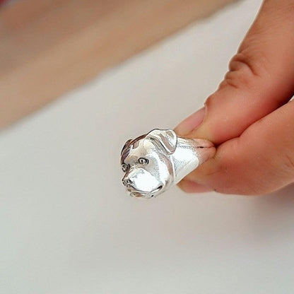 Handmade Rottweiler Ring: Detailed 925 Sterling Silver Dog Band