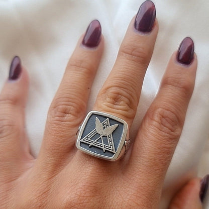 Handmade Gothic Sterling Silver Masonic Ring: Freemason Symbol