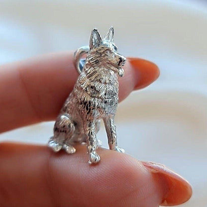 Handmade Sterling Silver German Shepherd Pendant: Detailed Dog Figurine