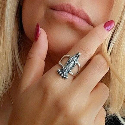 Handmade Santa Muerte Ring: Gothic 925 Silver Skull Ring