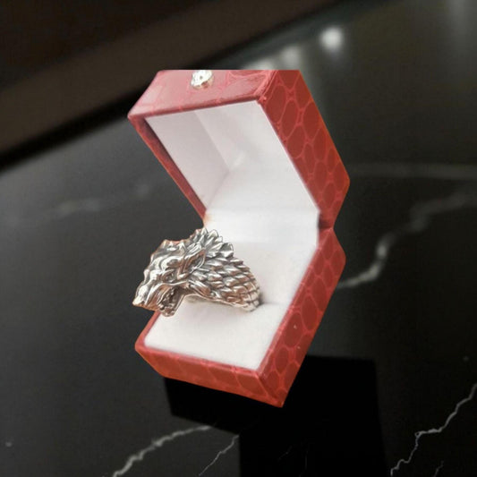 Sterling Silver Game of Thrones Direwolf Winter is Coming Ring: Handmade Viking Wolf Head Jewelry