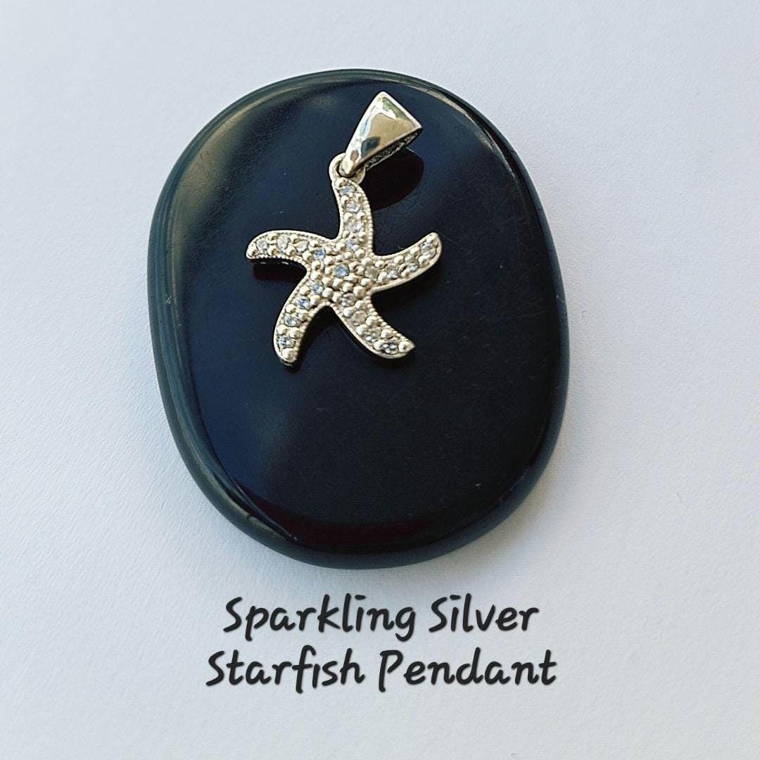 Sterling Silver Starfish Pendant – Dainty Sea Star Charm with Sparkling Stones, Ocean Inspired Jewelry