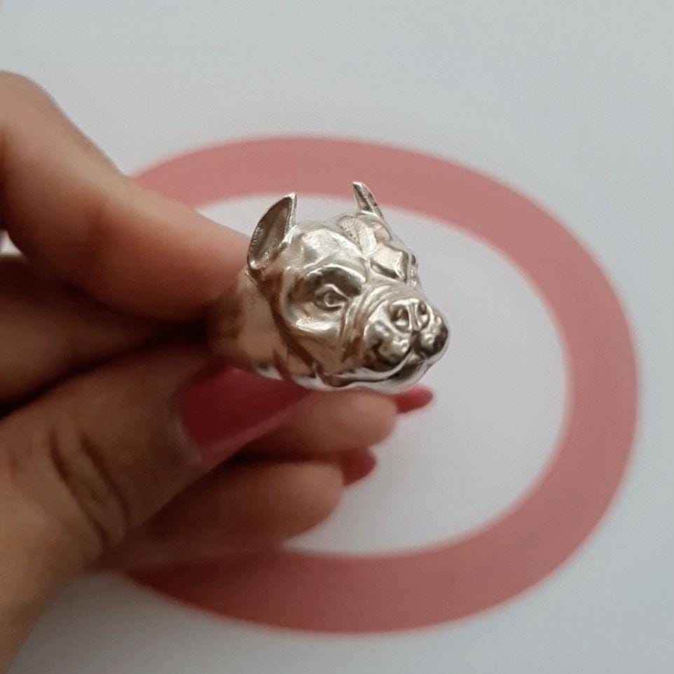 Handmade Sterling Silver American Pit Bull Ring - Dog Lover Gift