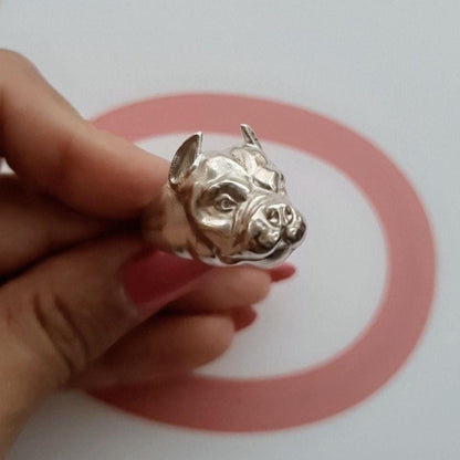 Handmade Sterling Silver American Pit Bull Ring - Dog Lover Gift
