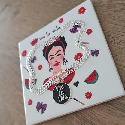 Viva la Vida Sterling Silver Pendant: Frida Kahlo Inspired
