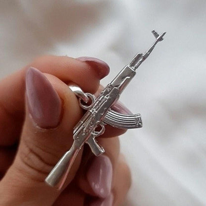 AK47 Kalashnikov Gun Necklace - Handcrafted Solid Sterling Silver 925 , automatic gun
