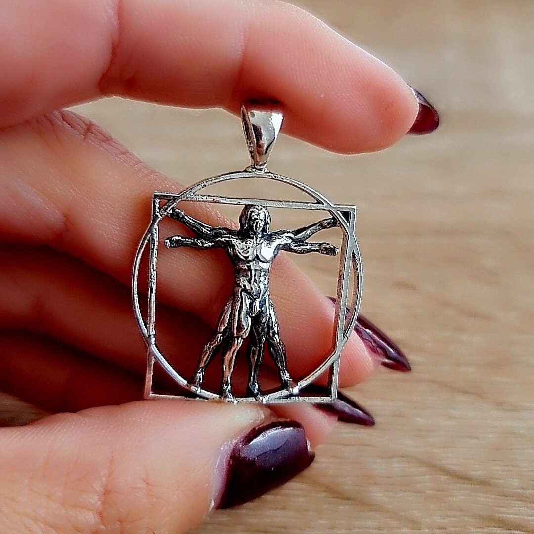 Vitruvian Man sterling Silver Pendant -  Leonardo da Vinci's Renaissance Art -  Artistic gift