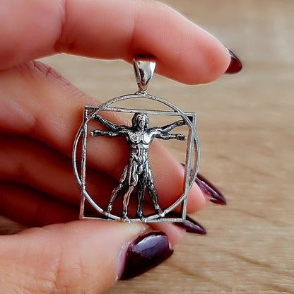 Vitruvian Man sterling Silver Pendant -  Leonardo da Vinci's Renaissance Art -  Artistic gift