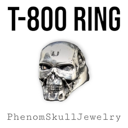 Handmade Sterling Silver T-800 Skull Ring: Terminator Fan Jewelry