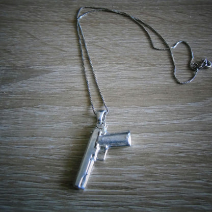 Gun Pendant / Colt 1911 Handgun / Rapper Necklace Jewelry / Hip Hop Silver/Gift for Rapper Boy/